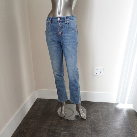 Brunello Cucinelli Monili Jeans Blue Denim Boyish Tapered Hem Button Fly Size 2 - Picture 3 of 9